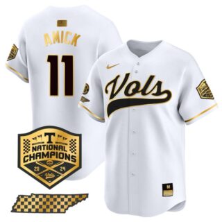 Billy Amick Jersey #11 Tennessee Volunteers Baseball 2024 Champions Vapor Premier Limited White Gold