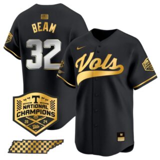 Drew Beam Jersey #32 Tennessee Volunteers Baseball 2024 Champions Vapor Premier Limited Black Gold