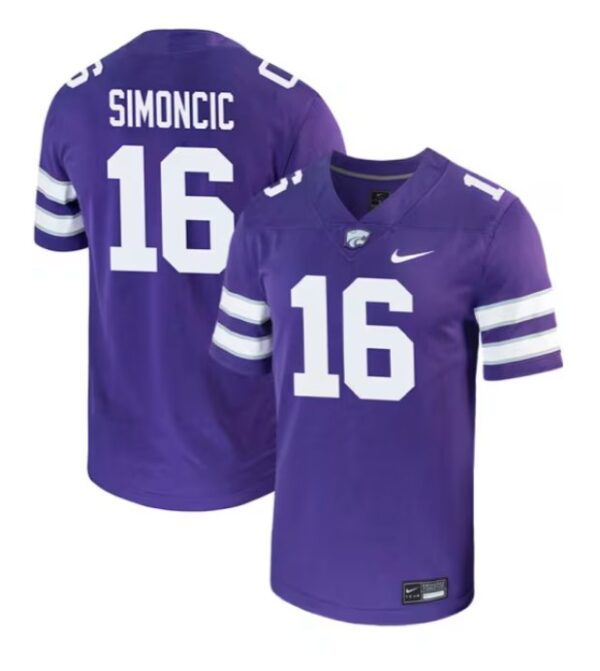 Kellen Simoncic Jersey Purple #16 Kansas State Wildcats Game NCAA College Football