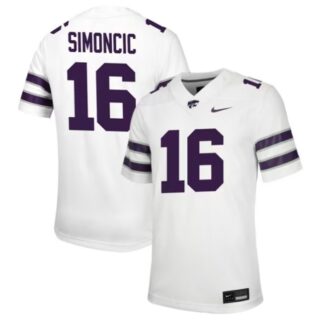Kellen Simoncic Jersey White #16 Kansas State Wildcats Game NCAA College Football