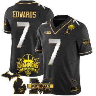 Donovan Edwards Jersey #7 Michigan Wolverines 2023 Big Ten Champions Patch Black Limited