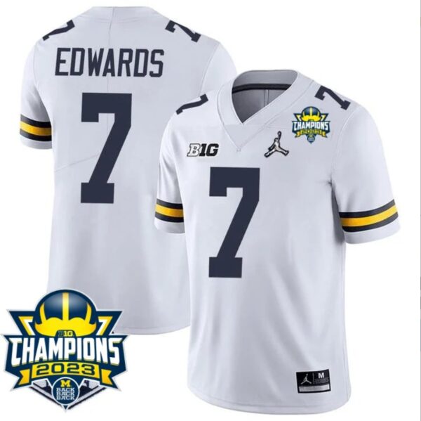 Donovan Edwards Jersey #7 Michigan Wolverines 2023 Big Ten Champions Patch White