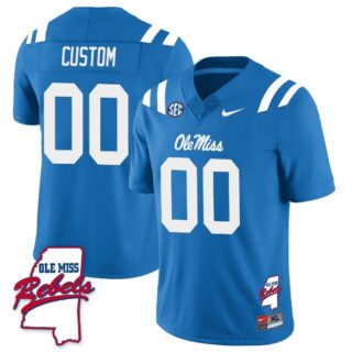 Custom Ole Miss Rebels Jersey Name and Number Football All Stitched Blue Rebels Map