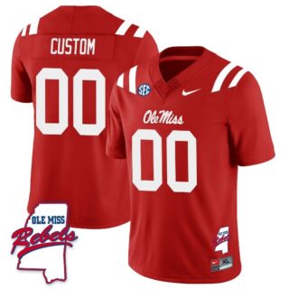 Custom Ole Miss Rebels Jersey Name and Number Football All Stitched Red Rebels Map