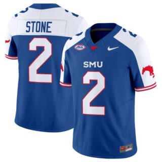 Preston Stone Jersey #2 SMU Mustangs Icy College Football Vapor Limited Blue Alternate