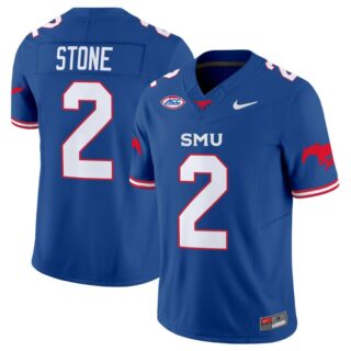 Preston Stone Jersey #2 SMU Mustangs Icy College Football Vapor Limited Blue