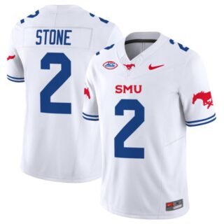 Preston Stone Jersey #2 SMU Mustangs Icy College Football Vapor Limited White