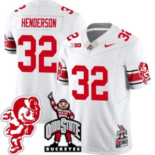 TreVeyon Henderson Jersey #32 Ohio State Buckeyes Football Stitched Brutus Buckeye Patch White