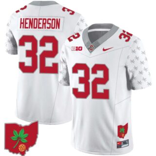 TreVeyon Henderson Jersey #32 Ohio State Buckeyes Football Ohio Map Patch White Special Style