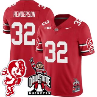 TreVeyon Henderson Jersey #32 Ohio State Buckeyes Football Stitched Brutus Buckeye Patch Scarlet