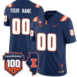 Custom Illinois Fighting Illini Jersey Name and Number Vapor Limited College Football Stitched Navy