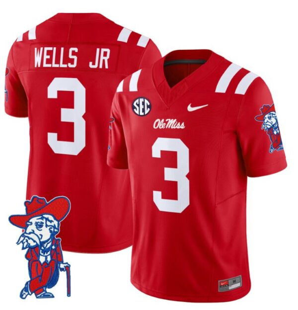 Antwane Wells Jr Jersey #3 Ole Miss Rebels Vapor Limited College Football Stitched Red
