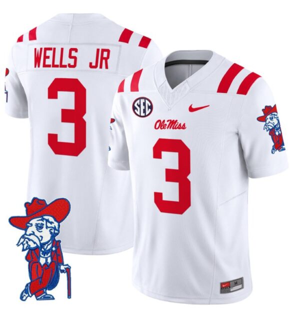 Antwane Wells Jr Jersey #3 Ole Miss Rebels Vapor Limited College Football Stitched White