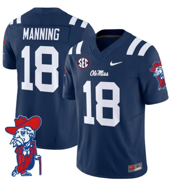 Archie Manning Jersey #18 Ole Miss Rebels Vapor Limited College Football Stitched Navy