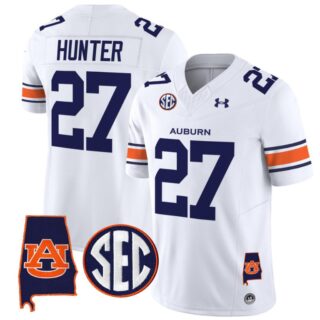 Jarquez Hunter Jersey #27 Auburn Tigers SEC Patch Vapor Limited College Football Stitched White