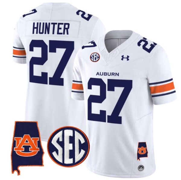 Jarquez Hunter Jersey #27 Auburn Tigers SEC Patch Vapor Limited College Football Stitched White