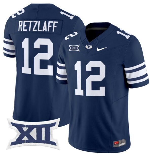 Jake Retzlaff Jersey #12 BYU Cougars Vapor Limited College Football Stitched Navy