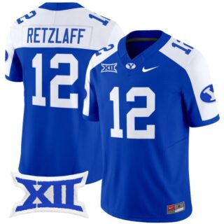 Jake Retzlaff Jersey #12 BYU Cougars Vapor Limited College Football Stitched Royal Alternate