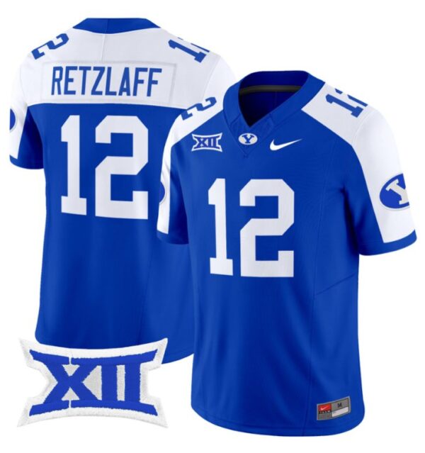 Jake Retzlaff Jersey #12 BYU Cougars Vapor Limited College Football Stitched Royal Alternate
