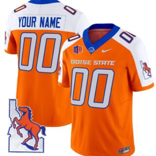 Custom Boise State Broncos Jersey Name, Number Map Patch Vapor Football Orange Alternate