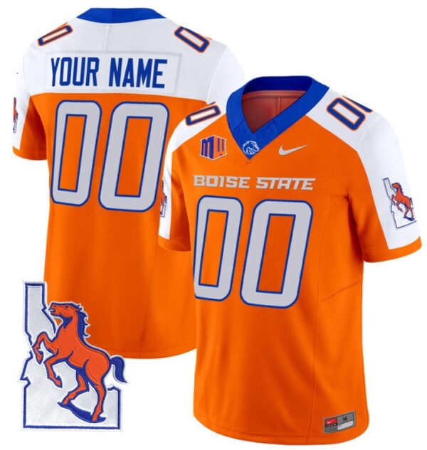 Custom Boise State Broncos Jersey Name, Number Map Patch Vapor Football Orange Alternate