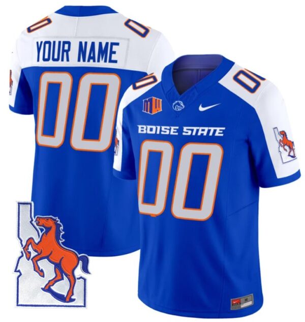 Custom Boise State Broncos Jersey Name, Number Map Patch Vapor Football Royal Alternate
