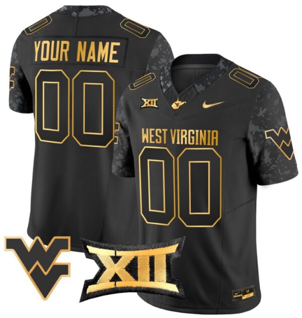 Custom West Virginia Mountaineers Jersey Name, Number Gold Vapor Football Black Gold