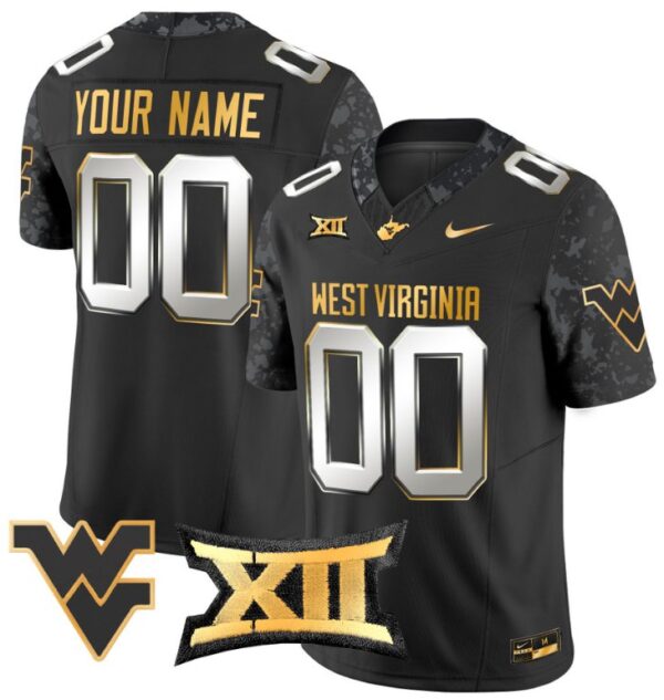 Custom West Virginia Mountaineers Jersey Name, Number Gold Vapor Football Black Limited