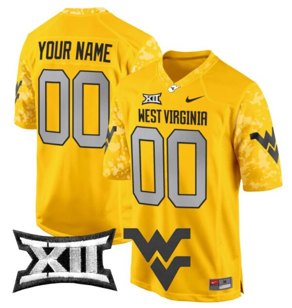 Custom West Virginia Mountaineers Jersey Name, Number Game Football Gold