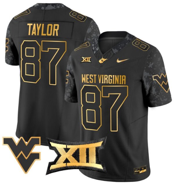 Kole Taylor Jersey #87 West Virginia Mountaineers Gold Vapor Football Black Gold