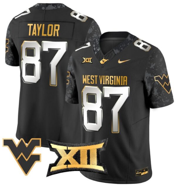 Kole Taylor Jersey #87 West Virginia Mountaineers Gold Vapor Football Black Limited