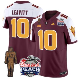 Sam Leavitt Jersey #10 Arizona State Sun Devils Pat Tillman Peach Bowl Patch Maroon Alternate