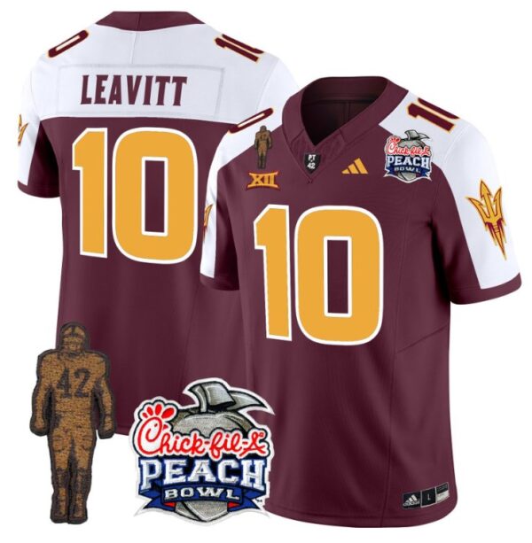 Sam Leavitt Jersey #10 Arizona State Sun Devils Pat Tillman Peach Bowl Patch Maroon Alternate