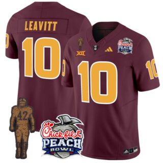 Sam Leavitt Jersey #10 Arizona State Sun Devils Pat Tillman Peach Bowl Patch Maroon