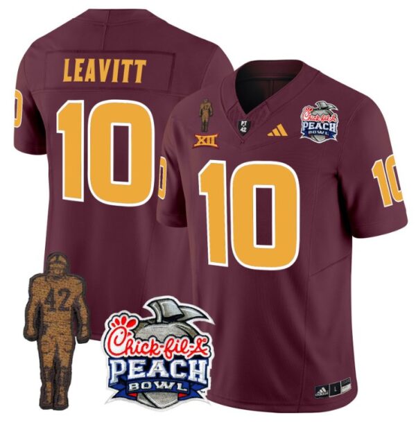 Sam Leavitt Jersey #10 Arizona State Sun Devils Pat Tillman Peach Bowl Patch Maroon