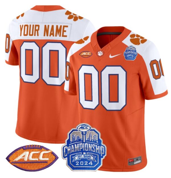 Custom Clemson Tigers Jersey 2024 ACC Championship Patch Football Orange Alternate