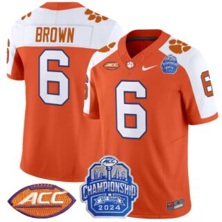 Tyler Brown Jersey #6 Clemson Tigers 2024 ACC Championship Patch Orange Alternate