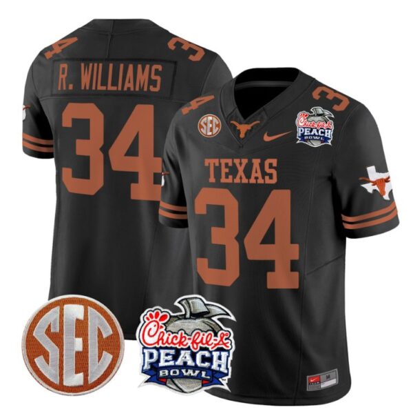 Ricky Williams Jersey #34 Texas Longhorns Peach Bowl Patch Vapor Black