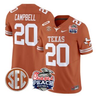 Earl Campbell Jersey #20 Texas Longhorns Peach Bowl Patch Vapor Texas Orange