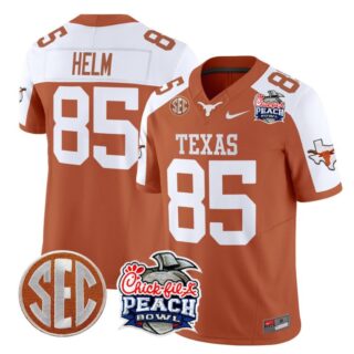 Gunnar Helm Jersey #85 Texas Longhorns Peach Bowl Patch Vapor Orange Alternate
