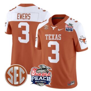 Quinn Ewers Jersey #3 Texas Longhorns Peach Bowl Patch Vapor Orange Alternate