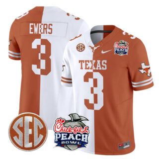 Quinn Ewers Jersey #3 Texas Longhorns Peach Bowl Patch Vapor Split