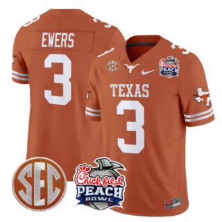 Quinn Ewers Jersey #3 Texas Longhorns Peach Bowl Patch Vapor Texas Orange