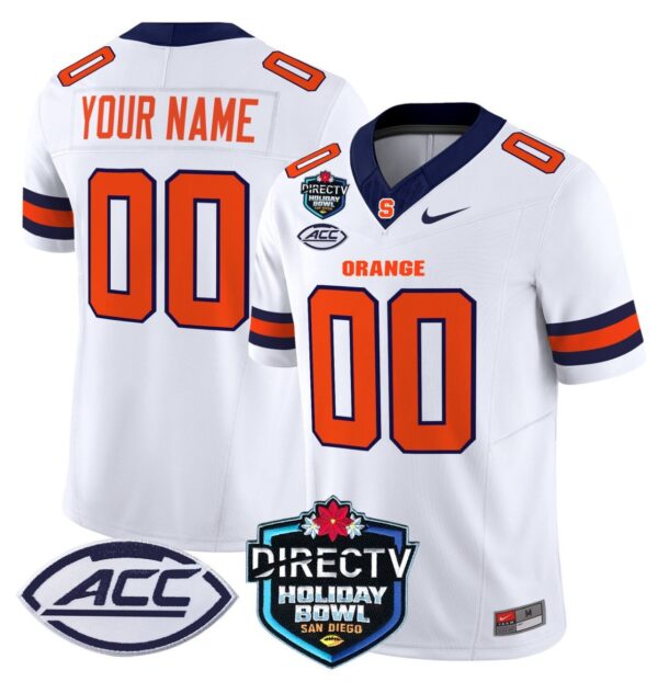 Custom Syracuse Orange Jersey Name, Number 2025 Holiday Bowl Patch White
