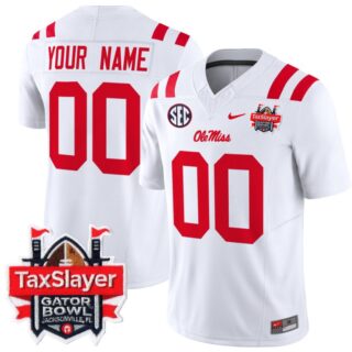 Custom Ole Miss Rebels Jersey 2024 Gator Bowl Patch Football V2 White