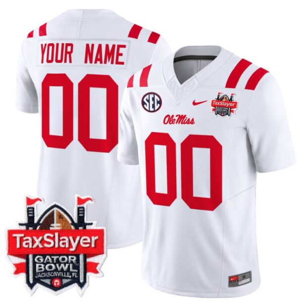 Custom Ole Miss Rebels Jersey 2024 Gator Bowl Patch Football V2 White