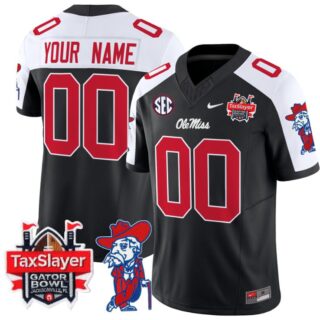 Custom Ole Miss Rebels Jersey 2024 Gator Bowl Patch Football V2 Black Alternate