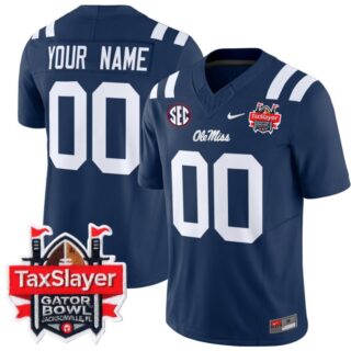 Custom Ole Miss Rebels Jersey 2024 Gator Bowl Patch Football V2 Navy