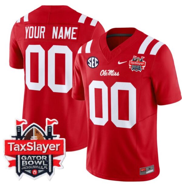 Custom Ole Miss Rebels Jersey 2024 Gator Bowl Patch Football V2 Red