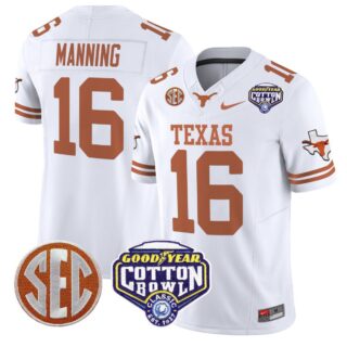 Arch Manning Jersey #16 Texas Longhorns Cotton Bowl Patch Stitched White